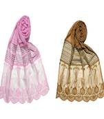 Stole For Women - Set Of 2- Premium Cotton Designer Diamond Studed Stole