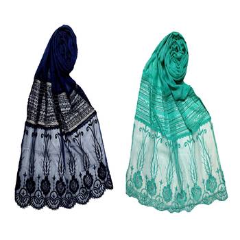 Stole For Women - Set Of 2- Premium Cotton Designer Diamond Studed Stole 1