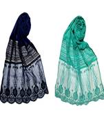 Stole For Women - Set Of 2- Premium Cotton Designer Diamond Studed Stole