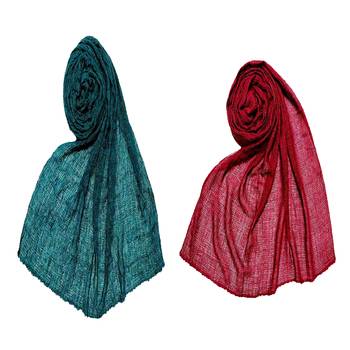 Stole For Women - Set Of 2- Premium Plain Cotton Crinckled Hijab 1
