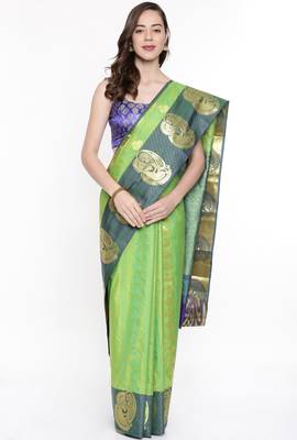 CLASSICATE From The House Of The Chennai Silks Green Dharmavaram Silk With Running Blouse 1