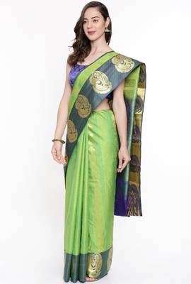 CLASSICATE From The House Of The Chennai Silks Green Dharmavaram Silk With Running Blouse 2
