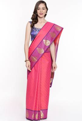 CLASSICATE From The House Of The Chennai Silks Pink Dharmavaram Silk With Running Blouse 1