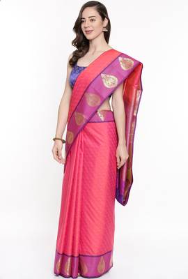 CLASSICATE From The House Of The Chennai Silks Pink Dharmavaram Silk With Running Blouse 2
