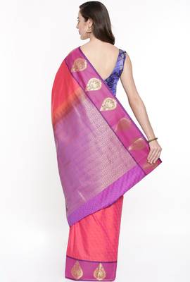 CLASSICATE From The House Of The Chennai Silks Pink Dharmavaram Silk With Running Blouse 3