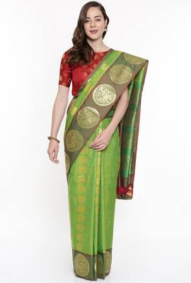 CLASSICATE From The House Of The Chennai Silks Green Dharmavaram Silk With Running Blouse 1