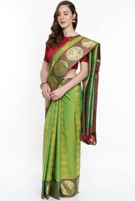 CLASSICATE From The House Of The Chennai Silks Green Dharmavaram Silk With Running Blouse 2