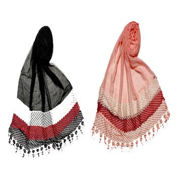 Stole For Women - Set Of 2- Premium Cotton Three Liner Bordered Stole 1