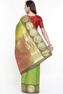 CLASSICATE From The House Of The Chennai Silks Green Dharmavaram Silk With Running Blouse 3