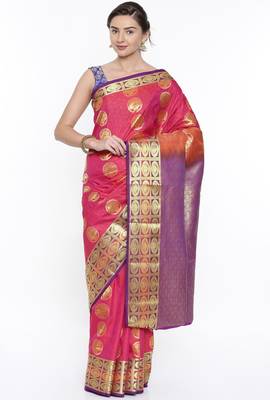 CLASSICATE From The House Of The Chennai Silks Pink Dharmavaram Silk With Running Blouse 1
