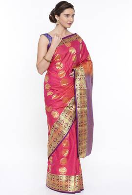 CLASSICATE From The House Of The Chennai Silks Pink Dharmavaram Silk With Running Blouse 2