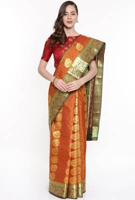 CLASSICATE From The House Of The Chennai Silks Golden Dharmavaram Silk With Running Blouse 1