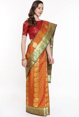 CLASSICATE From The House Of The Chennai Silks Golden Dharmavaram Silk With Running Blouse 2
