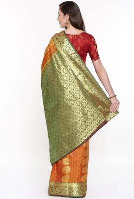CLASSICATE From The House Of The Chennai Silks Golden Dharmavaram Silk With Running Blouse 3