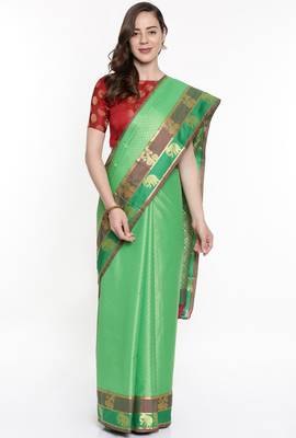 CLASSICATE From The House Of The Chennai Silks Green Dharmavaram Silk With Running Blouse 1