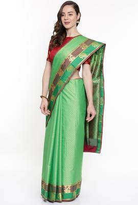 CLASSICATE From The House Of The Chennai Silks Green Dharmavaram Silk With Running Blouse 2