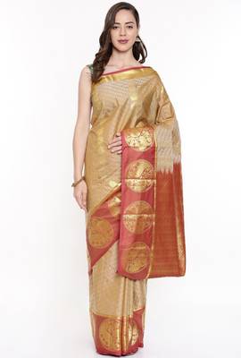 CLASSICATE From The House Of The Chennai Silks Beige Dharmavaram Silk With Running Blouse 1