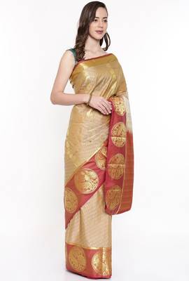 CLASSICATE From The House Of The Chennai Silks Beige Dharmavaram Silk With Running Blouse 2