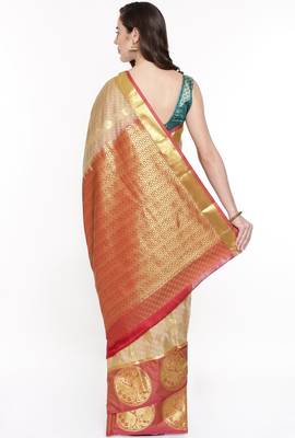 CLASSICATE From The House Of The Chennai Silks Beige Dharmavaram Silk With Running Blouse 3