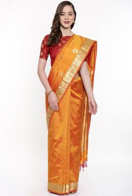 CLASSICATE From The House Of The Chennai Silks Golden Dharmavaram Silk With Running Blouse 1