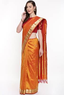 CLASSICATE From The House Of The Chennai Silks Golden Dharmavaram Silk With Running Blouse 2