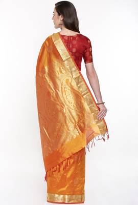 CLASSICATE From The House Of The Chennai Silks Golden Dharmavaram Silk With Running Blouse 3