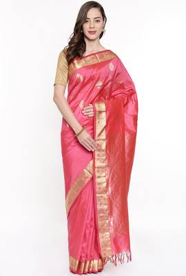 CLASSICATE From The House Of The Chennai Silks Pink Dharmavaram Silk With Running Blouse 1