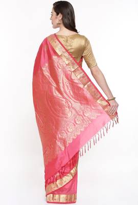 CLASSICATE From The House Of The Chennai Silks Pink Dharmavaram Silk With Running Blouse 3