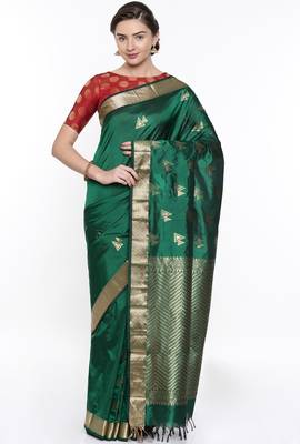 CLASSICATE From The House Of The Chennai Silks Green Dharmavaram Silk With Running Blouse 1
