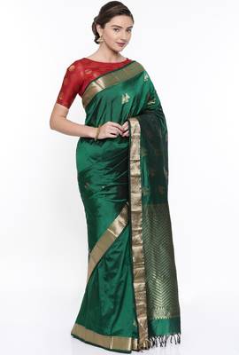 CLASSICATE From The House Of The Chennai Silks Green Dharmavaram Silk With Running Blouse 2