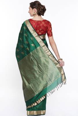 CLASSICATE From The House Of The Chennai Silks Green Dharmavaram Silk With Running Blouse 3