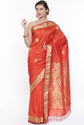 CLASSICATE From The House Of The Chennai Silks Orange Dharmavaram Silk With Running Blouse 1