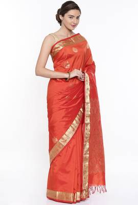 CLASSICATE From The House Of The Chennai Silks Orange Dharmavaram Silk With Running Blouse 2
