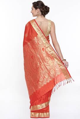 CLASSICATE From The House Of The Chennai Silks Orange Dharmavaram Silk With Running Blouse 3