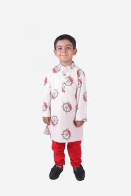 Nautrical Wheel Print Khadi Cotton Kurta with Red Churidar 1