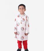 Nautrical Wheel Print Khadi Cotton Kurta with Red Churidar