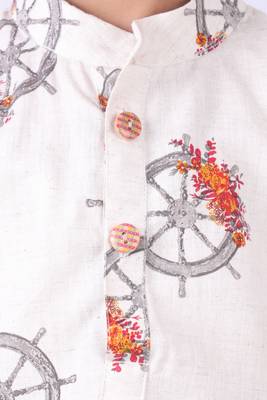 Nautrical Wheel Print Khadi Cotton Kurta with Red Churidar 2