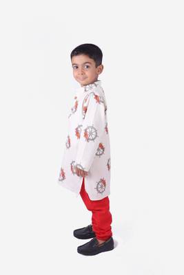Nautrical Wheel Print Khadi Cotton Kurta with Red Churidar 3