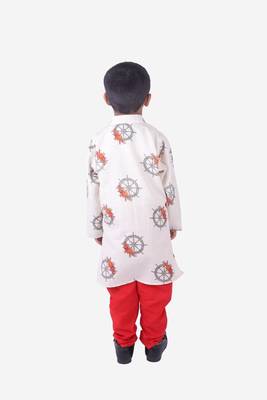 Nautrical Wheel Print Khadi Cotton Kurta with Red Churidar 4