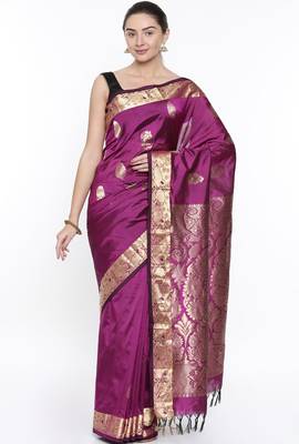 CLASSICATE From The House Of The Chennai Silks Purple Dharmavaram Silk With Running Blouse 1
