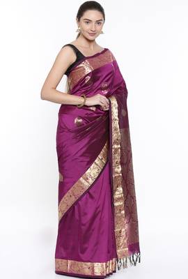 CLASSICATE From The House Of The Chennai Silks Purple Dharmavaram Silk With Running Blouse 2