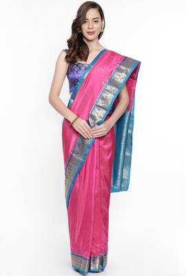 CLASSICATE From The House Of The Chennai Silks Pink Kanjivaram Silk With Running Blouse 1