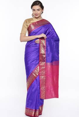 CLASSICATE From The House Of The Chennai Silks Blue Kanjivaram Silk With Running Blouse 1