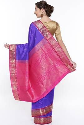 CLASSICATE From The House Of The Chennai Silks Blue Kanjivaram Silk With Running Blouse 3