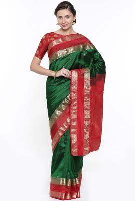 CLASSICATE From The House Of The Chennai Silks Green Kanjivaram Silk With Running Blouse 1