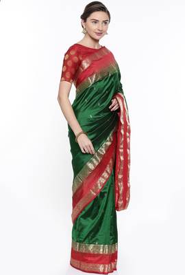 CLASSICATE From The House Of The Chennai Silks Green Kanjivaram Silk With Running Blouse 2