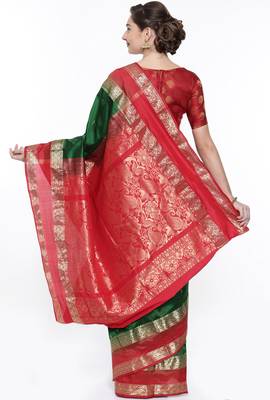CLASSICATE From The House Of The Chennai Silks Green Kanjivaram Silk With Running Blouse 3