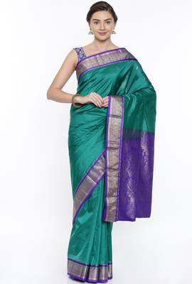 CLASSICATE From The House Of The Chennai Silks Green Kanjivaram Silk With Running Blouse 1