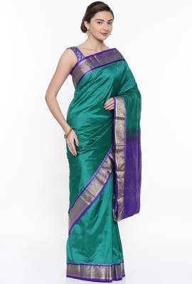 CLASSICATE From The House Of The Chennai Silks Green Kanjivaram Silk With Running Blouse 2