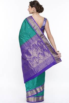 CLASSICATE From The House Of The Chennai Silks Green Kanjivaram Silk With Running Blouse 3
